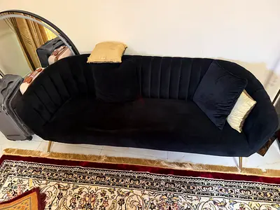 Black Velvet 3-Seater Sofa with Gold Legs
