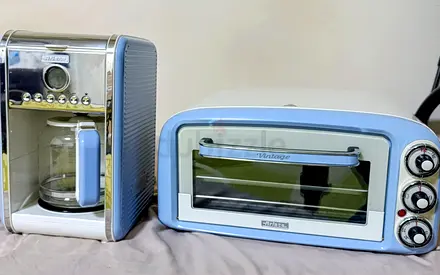 Vintage-style Blue Toaster Oven and Coffee Maker - Good Working Condition