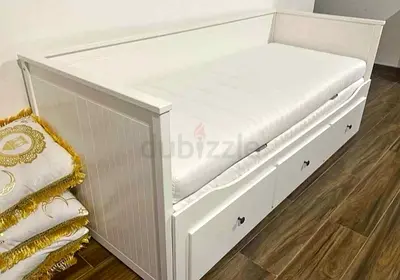 IKEA Hamnes day bed with 3 big storage drawers underneath and with 2 IKEA mattresses
