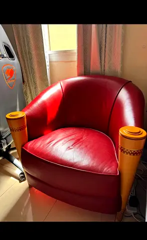 Red Leather Lounge Chair with Ottoman - Single Seater