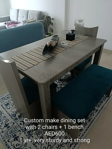 Solid Wood 4-Piece Dining Set (2 Chairs + Bench) - Light Grey Finish