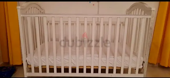 White Wooden Baby Crib - Good Condition
