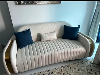 Modern 3-Seater Curved Sofa in Light Beige — Excellent Condition