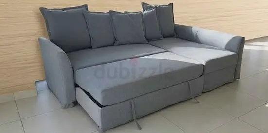 Washable cover holmsund Grey Fabric L-Shaped Sofa Bed with Storage — Good Condition