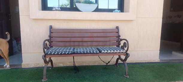 Wrought iron bench  3 seated cushions