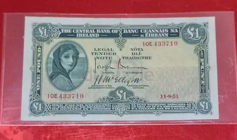 1951 Ireland 1 Pound Banknote