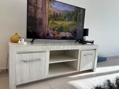 Light Wood TV Stand / Entertainment Unit - 2 Doors, Open Shelves