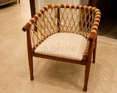 Solid Wood Frame Woven Rope Accent Chair with Cushion