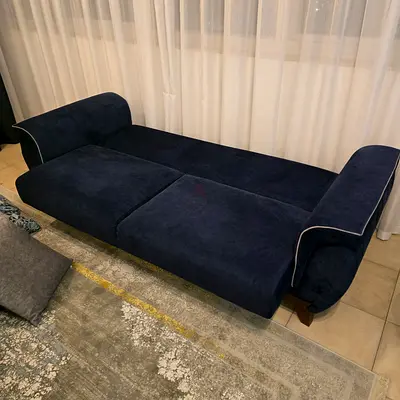 Navy Blue 2*3-Seater Sofa Foldable with Piped Edging+ Gray 2*1-Seater - Good Condition