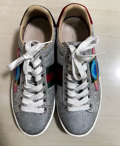 Preloved Gucci Silver Glitter Planet New Ace Sneakers US7