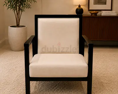 Modern Black Frame Armchair with Cream Upholstery - Single Seat