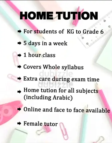 Home Tuition (KG – Grade 6) | All Subjects | Female Tutor