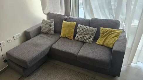 Grey 3-Seater L-Shaped Sofa with Chaise — Good Condition