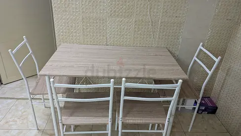 4-piece dining table set with chairs - light wood  white frame, just 20 days used Danube