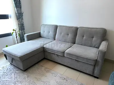 Pan Home HUGO L-shaped Sofa Bed with Storage - Light Grey, 1+ yrs