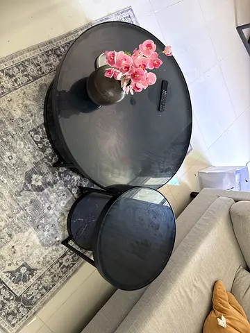 Set of 2 Round Nesting Coffee Tables with Glass Tops