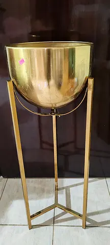 Tall Gold Metal Planter with Stand - Large Decorative Pot