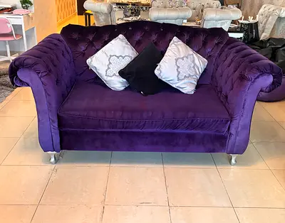 Plush Purple Velvet 3-Seater + 2-seater + black 2 pieces 1-seater