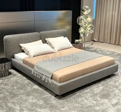 Modern Low-Profile Upholstered King Bed with Headboard (Grey)