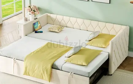 Brand new Corner pull-out sofa bed with storage — cream upholstered