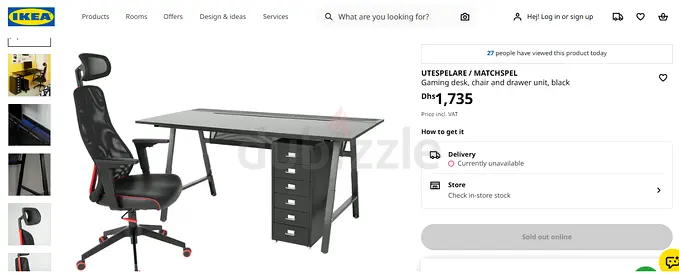 IKEA matching gaming desk, chair and drawer unit set - black