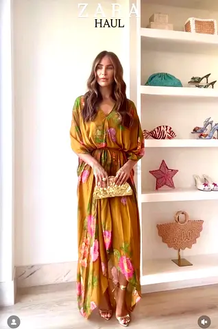 Zara Chiffon Kaftan Dress in a Floral Print
