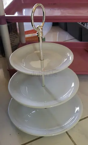 Vintage Porcelain 3 Tier Server with Silver-plated Handle
