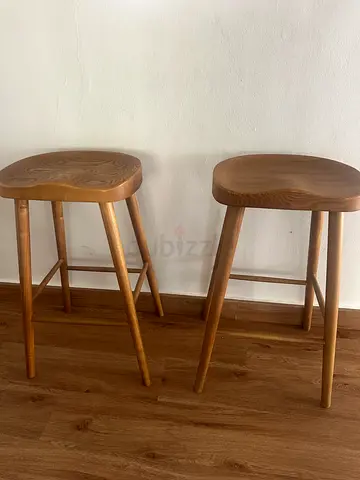 Set of 2 simple wooden round stools - brand new
