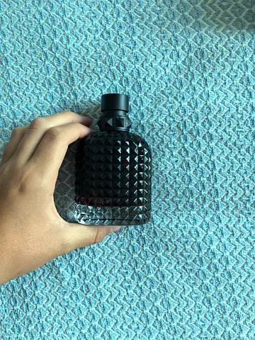 Once used  mens fragrance bottle (black studded glass) - nearly full
