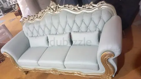 Ornate 3-Seater Classic Tufted Sofa with Gold Trim