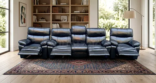 Sofa Leather Black Recliner 5 Seater