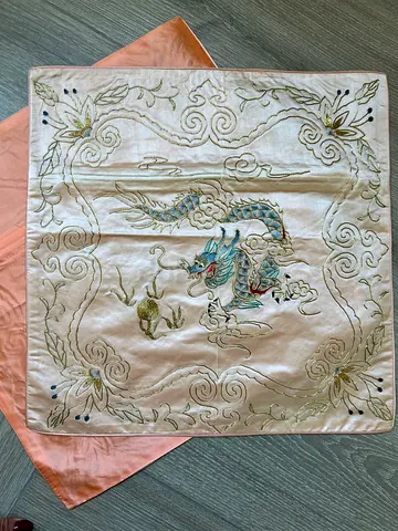 Vintage handwork Chinese silk pillow cases (40x40cm) pink/salmon color