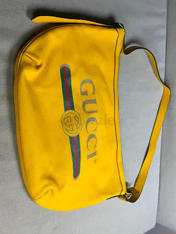 Gucci Logo Print Half Moon Hobo Bag