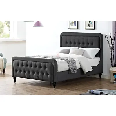 Charcoal gray button tufted head and foot board twin size bed