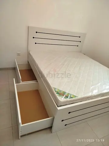 White Storage Bed with Drawers and Mattress