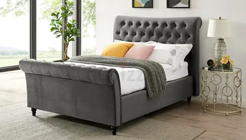 Rolled head and foot board single rich gray bed frame