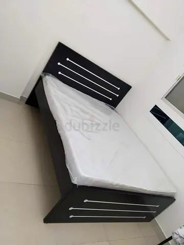 Single Bed Frame with Mattress — Dark Wood, brand new
