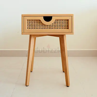 Mid-century Modern Rattan Bedside Table with Single Drawer