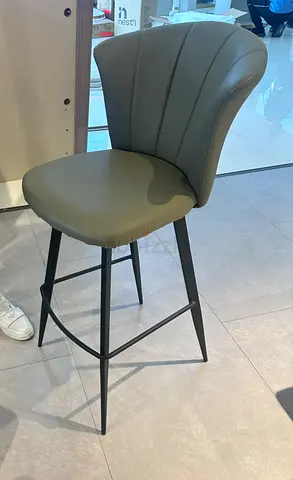 Army green leather Bar Stool with Backrest - Modern