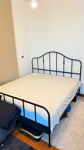Metal Double Bed Frame with Headboard - Black