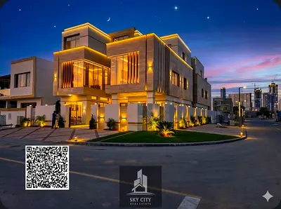 Villa in Al Yasmin Corner, three floors, 7 rooms, private pool, elevator, central air conditioning, electricity, water, and registration fees included