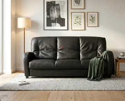 3-Seater Black Leather Sofa — Good Condition