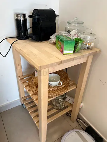 Ikea Light wood kitchen trolley/cart with wheels- and 2 wall shelfs — good condition