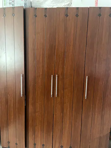 4 door Dark wood double wardrobe / cabinet with horizontal handles - good condition