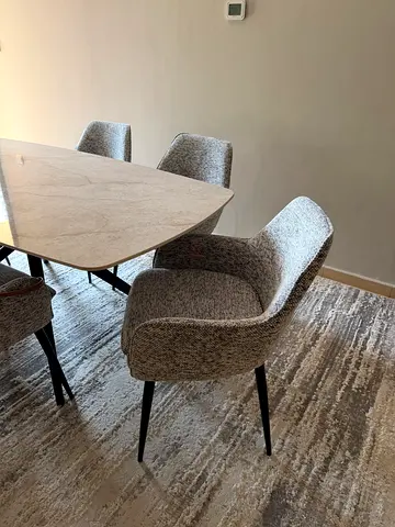 Six Dining Chairs — Light Grey, Good Condition