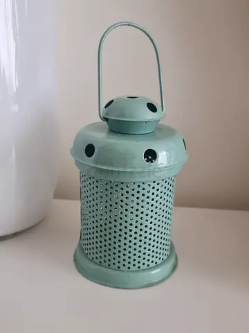 Small decorative teal metal lantern - used