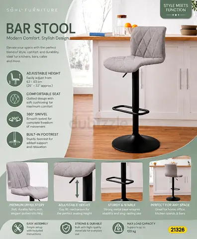 Modern Adjustable Bar Stool with 360° Swivel  Cushioned Seat