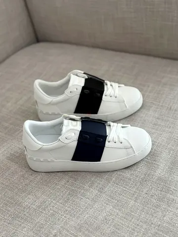 Valentino White Leather Sneakers with Black  Navy Straps - Size 40 to 47