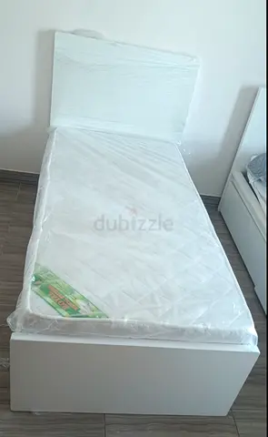 Single White Bed Frame with New Mattress
