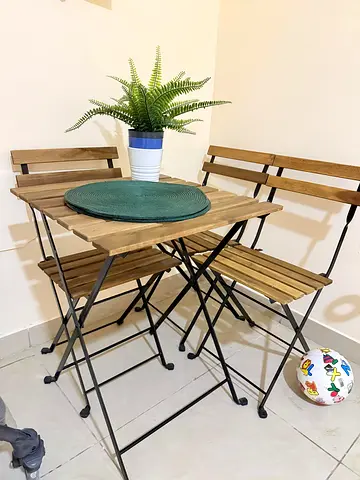 Ikea Wooden folding bistro table and 4 chairs set (small balcony/café style)
